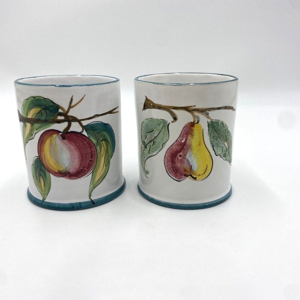 Vintage Hand Made Pottery Coffee Mugs Made in Italy, SA 17/A Fruit Theme, Set 2
